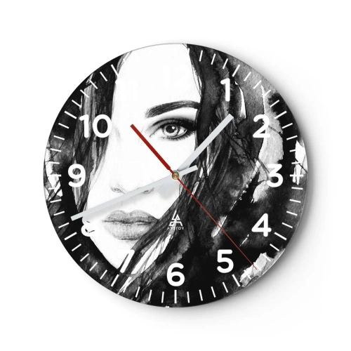 Wanduhr - Glasuhr - Porträt einer Dame in Schwarzweiß - 30x30 cm