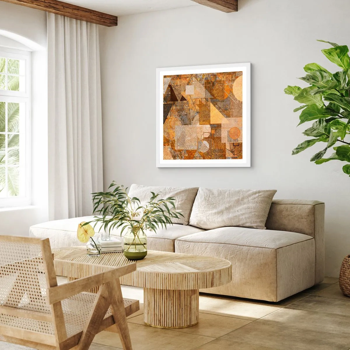 Poster in einem weißen Rahmen - Eine kubistische Studie aus Bronze - 60x60 cm