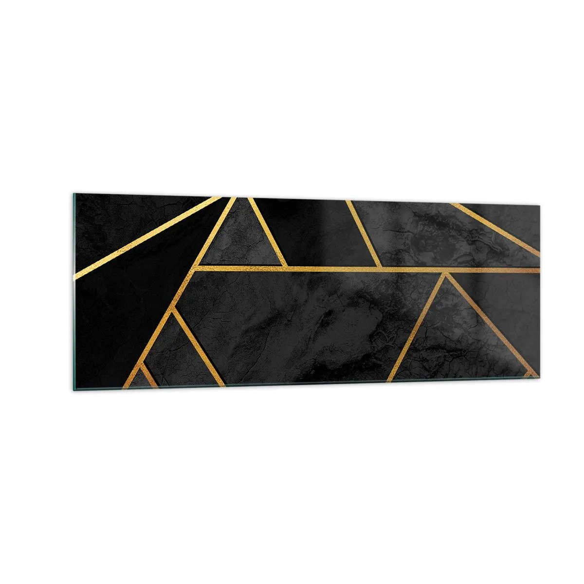 Glasbild - Bild auf glas - Geometrisches Goldmuster auf schwarzem Hintergrund - 140x50cm - Dunkelheit und Glanz - Moderne Wanddekoration für Wohnzimmer und Schlafzimmer ARTTOR