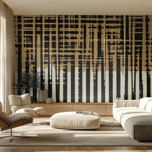 Fototapete Premium Sand - Geometrische Abstraktion mit vertikalen und horizontalen Linien in Brauntönen. - 100x70cm - Architektonische Abstraktion - Moderne Wanddekoration für Wohnzimmer und Schlafzimmer ARTTOR