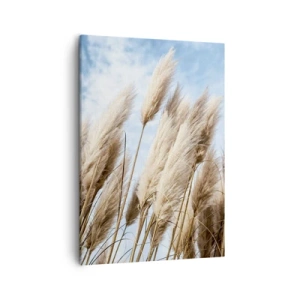 Bild auf Leinwand - Leinwandbild - Zarte Pampasgräser vor blauem Himmel mit leichten Wolken - 50x70cm - Sonnige und windige Liebkosungen - Moderne Wanddekoration für Wohnzimmer und Schlafzimmer ARTTOR