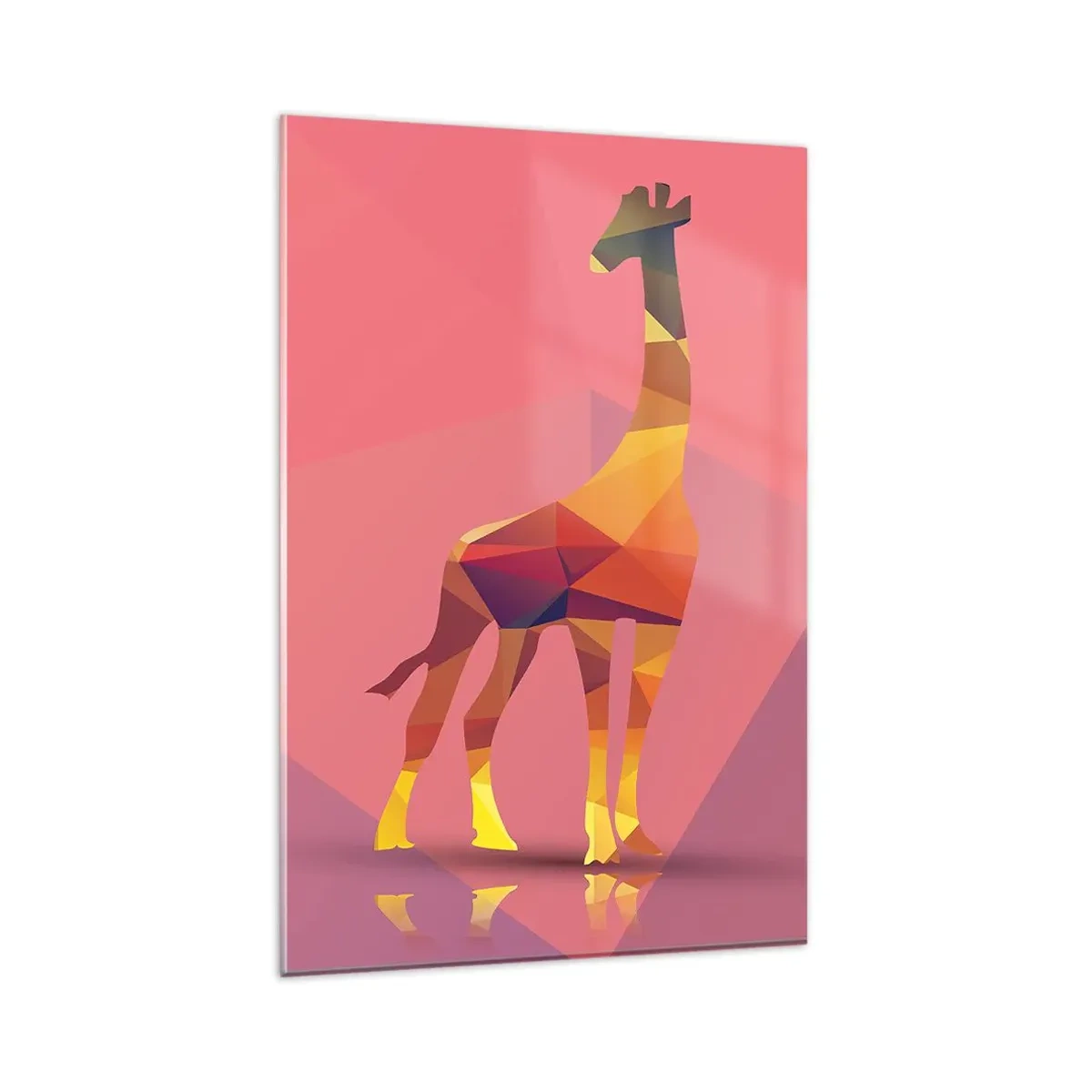 Glasbild - Bild auf glas - Geometrische Giraffensilhouette in Pastelltönen von Rosa und Gelb - 80x120cm - In den Farben der Savanne - Moderne Wanddekoration für Wohnzimmer und Schlafzimmer ARTTOR
