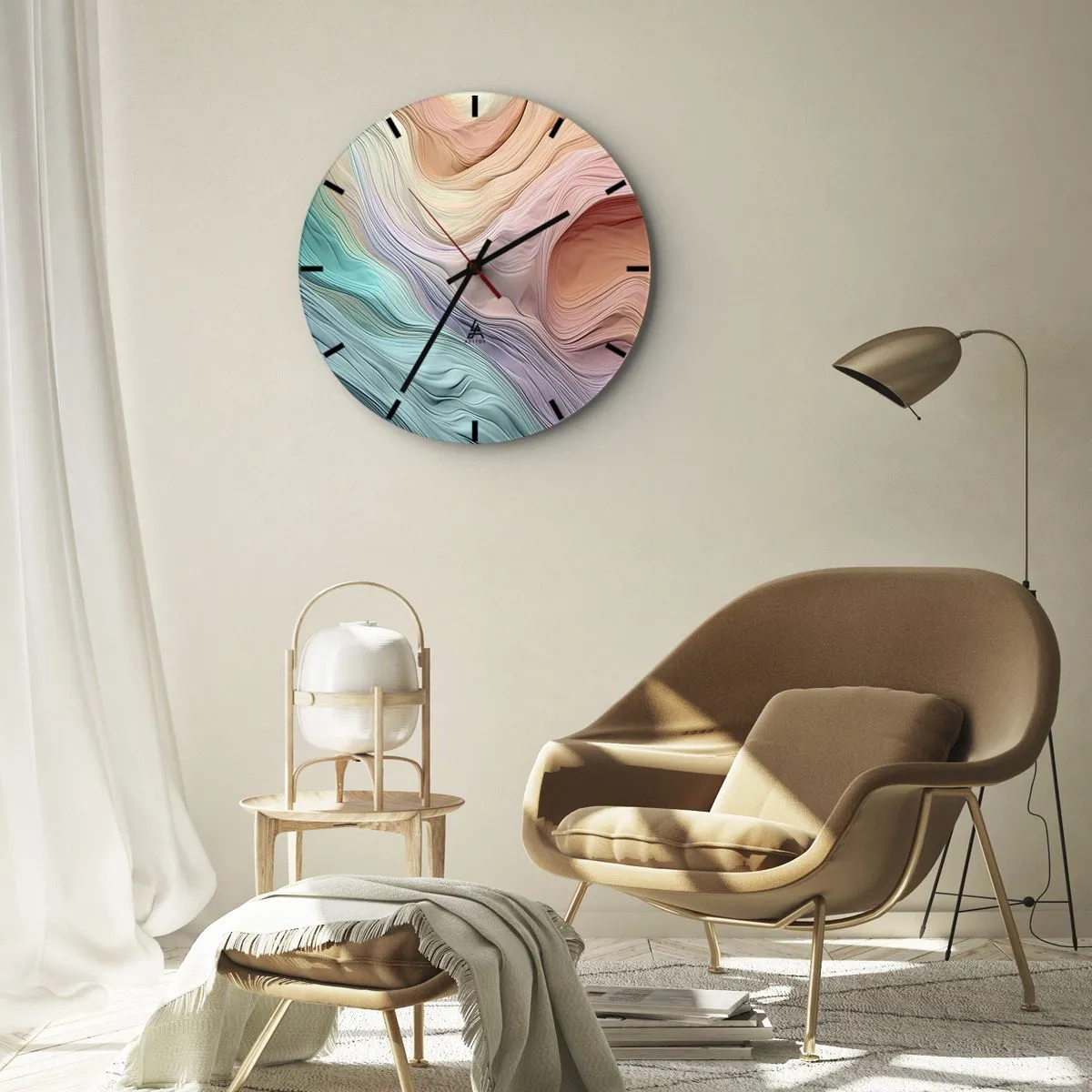 Wanduhr - Glasuhr - Bunte Schichten, die einer Marslandschaft ähneln - 30x30cm - Regenbogenwelle - Moderne Wanddekoration für Wohnzimmer, Küche und Schlafzimmer ARTTOR