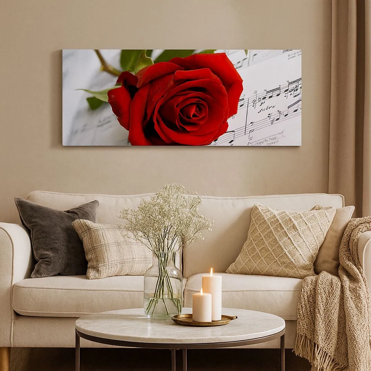 Bild auf Leinwand - Leinwandbild - Musik der Gefühle in Scharlach - 100x40 cm