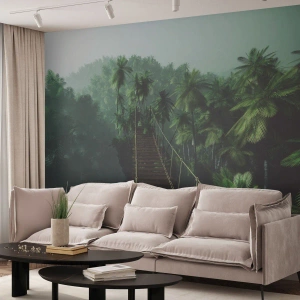 Fototapete Premium Sand - Über der Brandung des Grüns - Landschaft, Dschungel, Kokusnuss-Palme - 500x350 cm