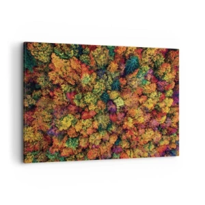 Bild auf Leinwand - Leinwandbild - Bunte Baumkronen in der Herbstpalette - 100x70cm - Blumenstrauß aus Herbstbäumen - Moderne Wanddekoration für Wohnzimmer und Schlafzimmer ARTTOR