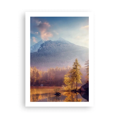 Poster - Herbstliche Berglandschaft mit Spiegelbild im See - 50x70cm - In den Bergen und Tälern - Moderne Wanddekoration für Wohnzimmer und Schlafzimmer ARTTOR