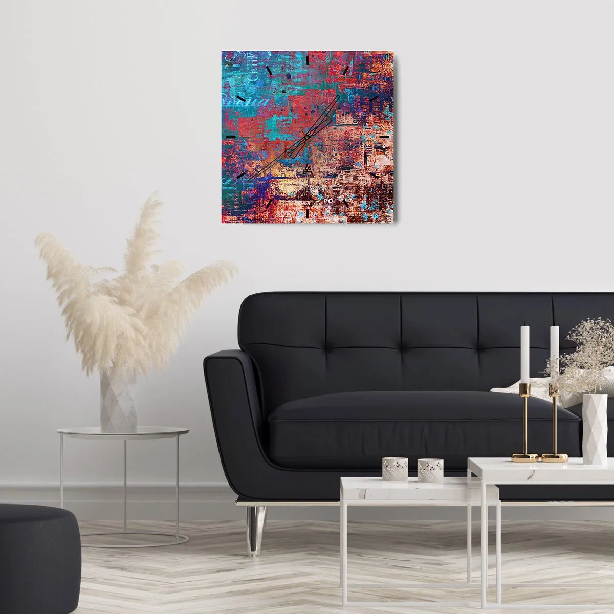 Wanduhr - Glasuhr - Eine abstrakte Komposition mit einer Mischung intensiver Farben. - 30x30cm - Erinnerung und Vergessen - Moderne Wanddekoration für Wohnzimmer und Schlafzimmer ARTTOR