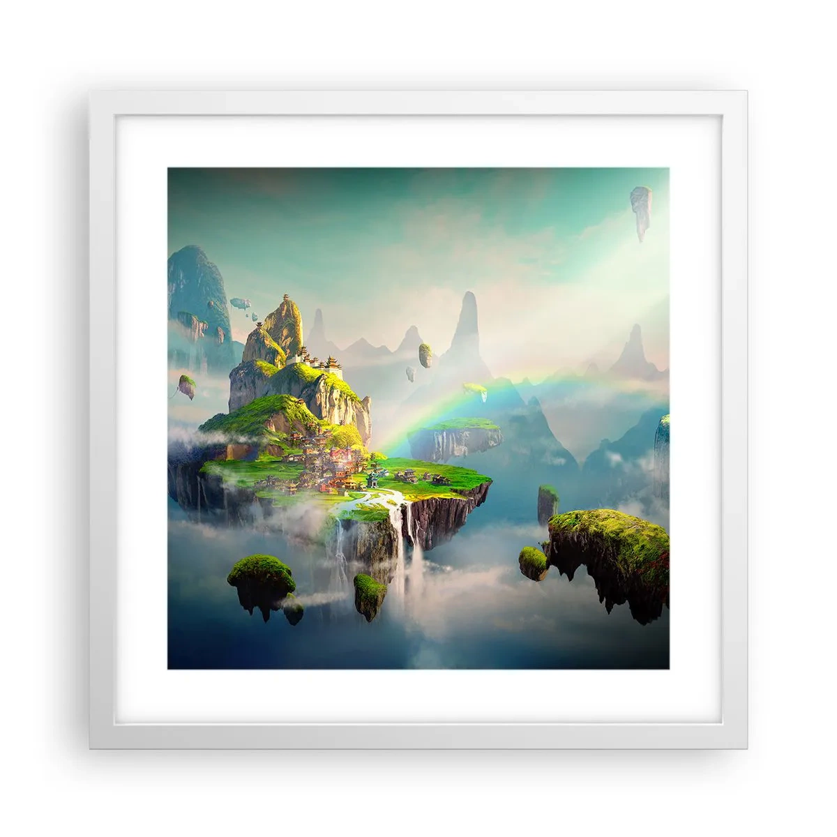 Poster in einem weißen Rahmen - Mitten am Himmel - glückliche Inseln - 40x40 cm