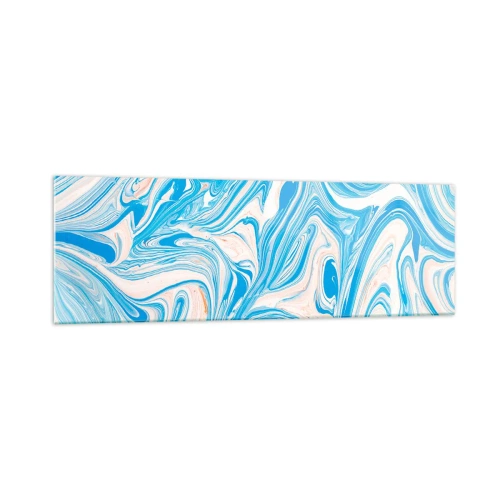 Glasbild - Bild auf glas - Abstrakte Wirbel im blauen und weißen Marmorstil - 160x50cm - Sumpf in Türkis - Moderne Wanddekoration für Wohnzimmer und Schlafzimmer ARTTOR