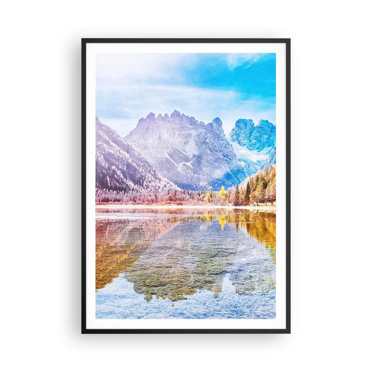 Poster in einem schwarzem Rahmen - Und in den Bergen ist es schon Herbst - 70x100 cm