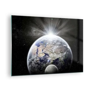 Glasbild - Bild auf glas - Erde und Mond in einer Weltraumlandschaft - 70x50cm - In voller Pracht - Moderne Wanddekoration für Wohnzimmer und Schlafzimmer ARTTOR