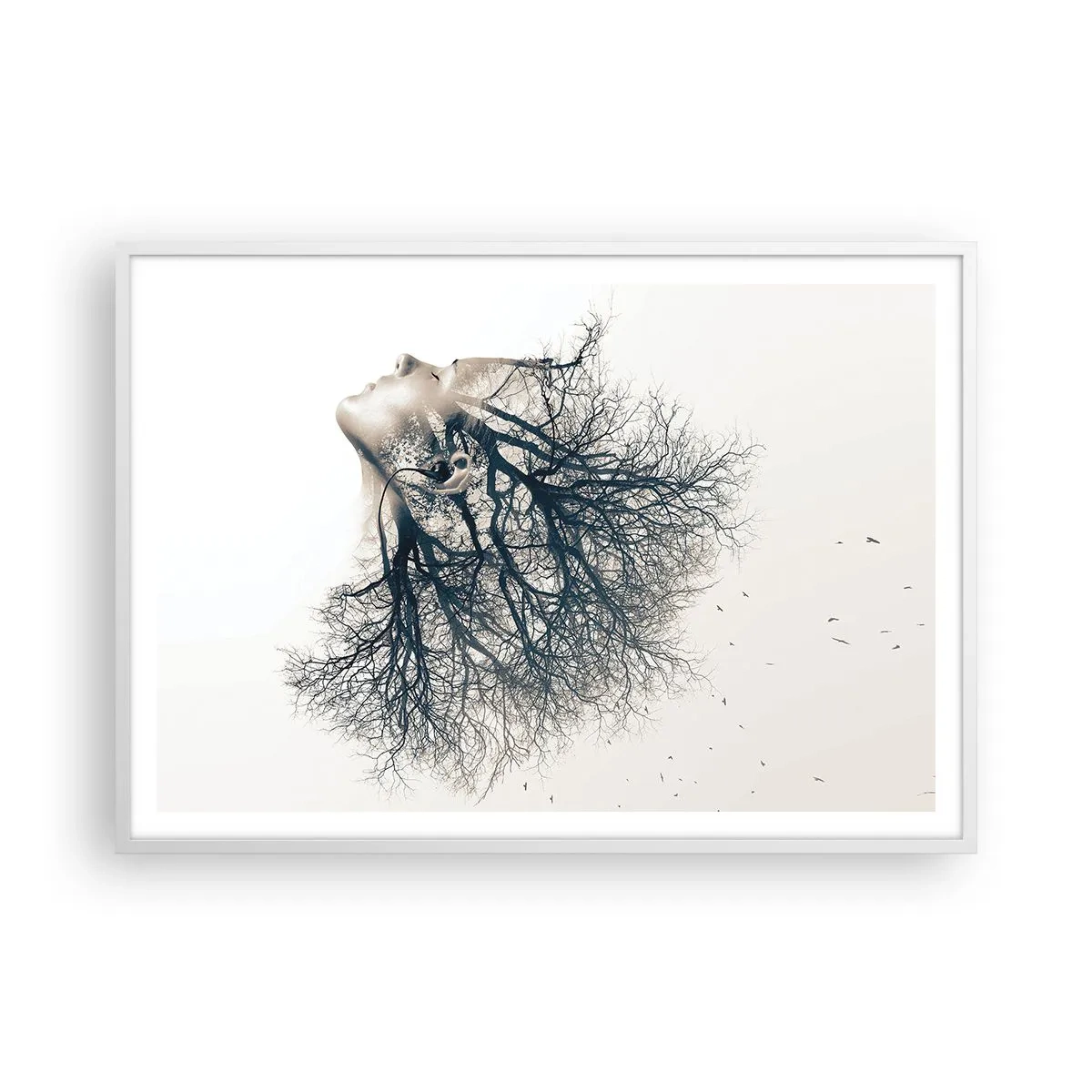 Poster in einem weißen Rahmen - Dem Rauschen der Bäume lauschen - 100x70 cm