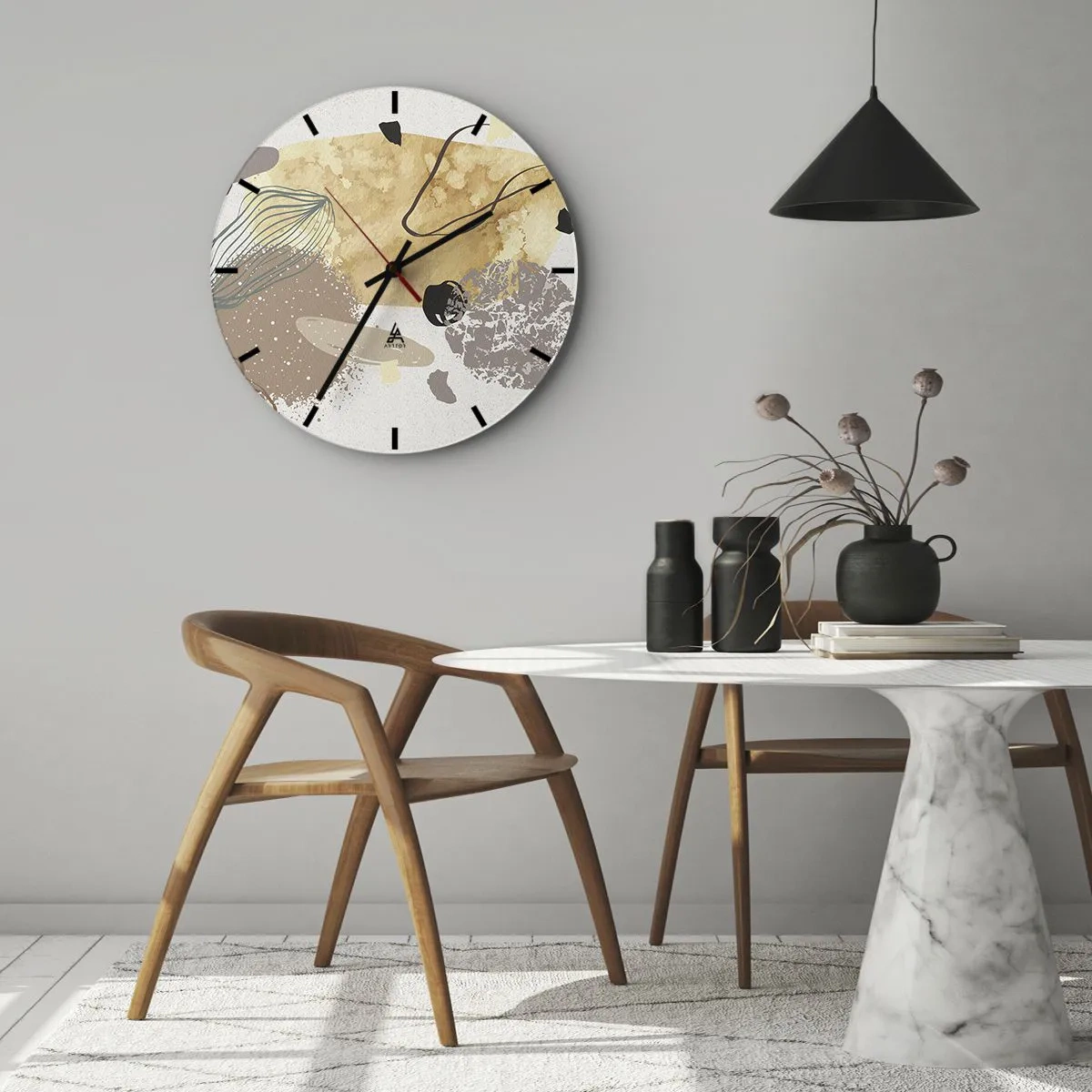 Wanduhr - Glasuhr - Künstlerische Abstraktion in Beige- und Brauntönen - 30x30cm - Angewandte Plumkologie - Moderne Wanddekoration für Wohnzimmer, Küche und Schlafzimmer ARTTOR