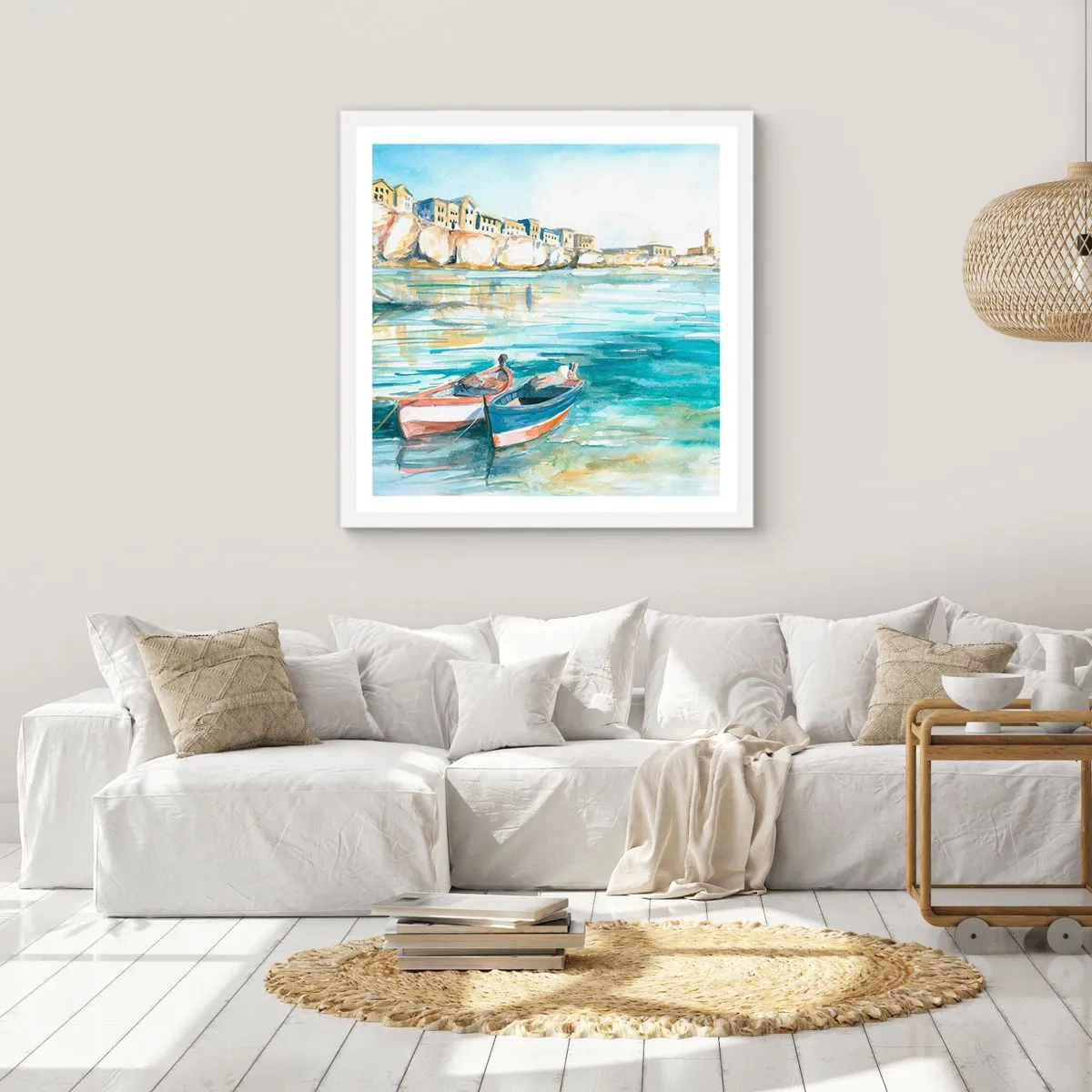 Poster in einem weißen Rahmen - Landschaft in Azurblau - 50x50 cm