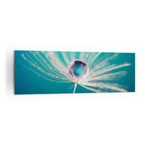Bild auf Leinwand - Leinwandbild - Makroaufnahme eines Wassertropfens auf einem zarten Löwenzahnsamen - 160x50cm - Mystischer Moment - Moderne Wanddekoration für Wohnzimmer und Schlafzimmer ARTTOR