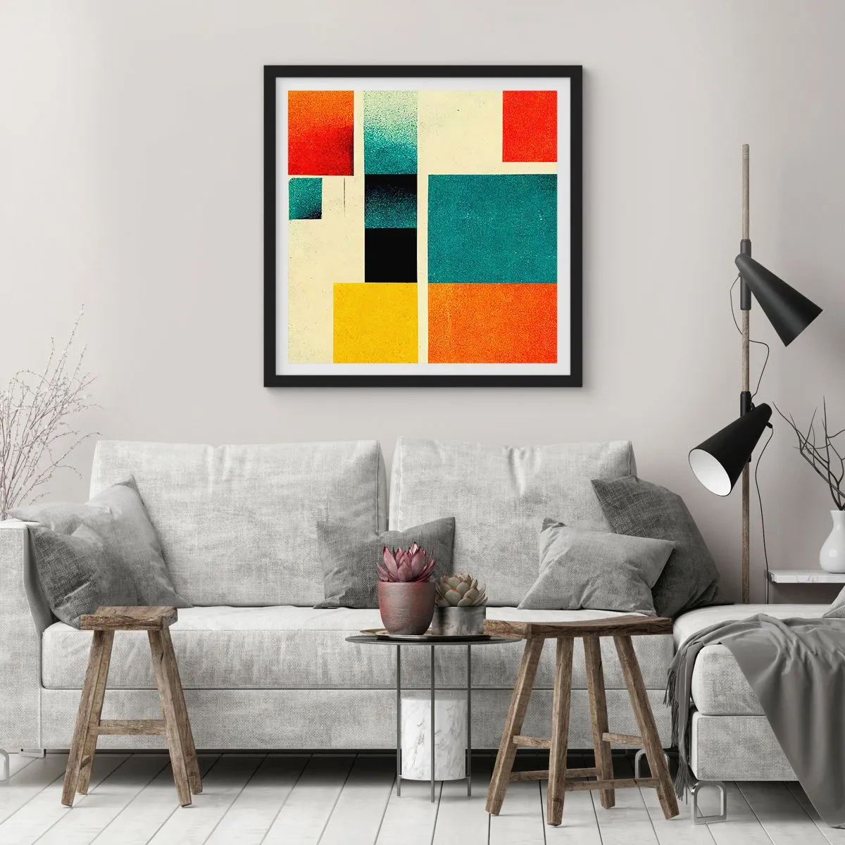Poster in einem schwarzem Rahmen - Geometrische Abstraktion – gute Energie - 30x30 cm