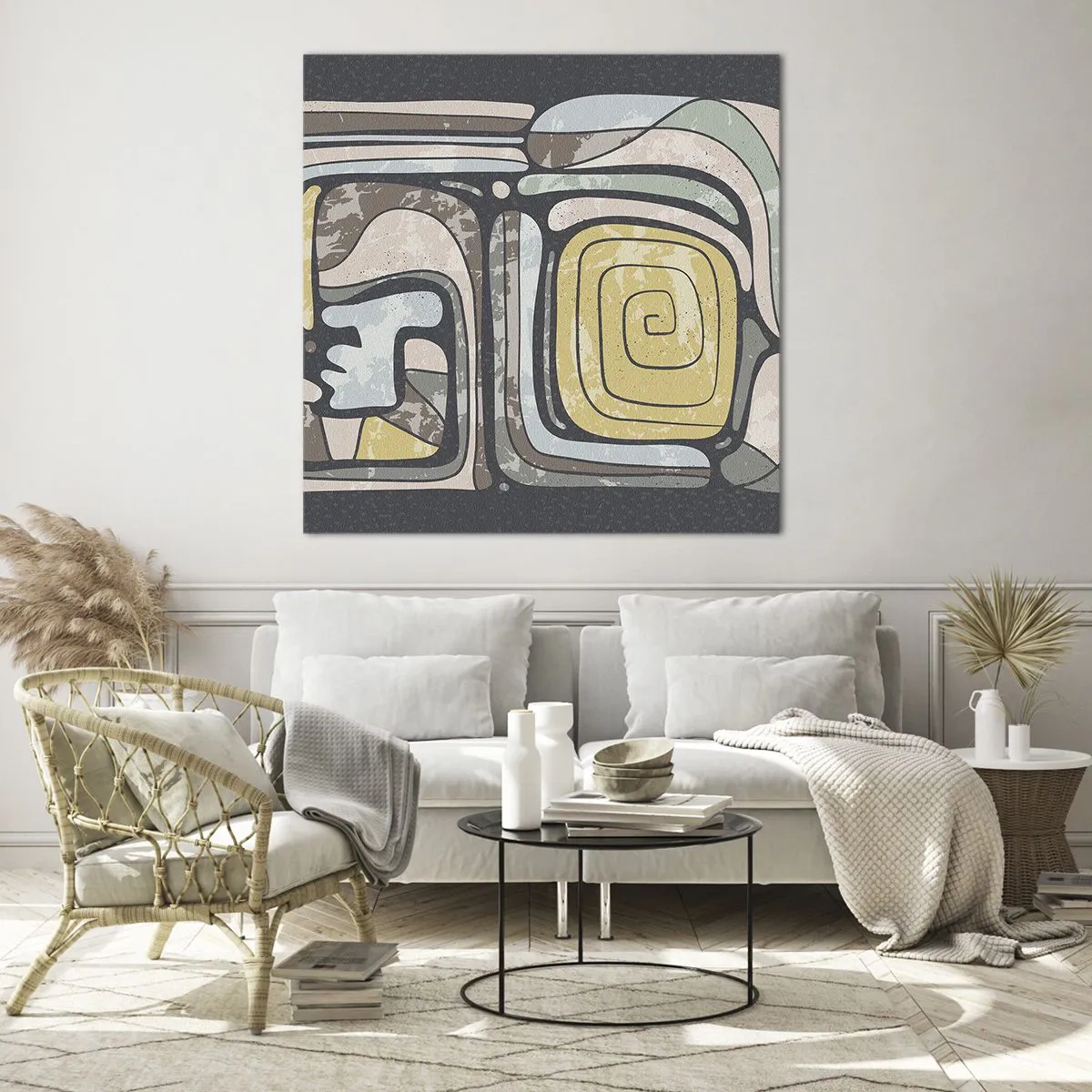 Glasbild - Bild auf glas - Abstraktion im präkolumbianischen Geist - 70x70 cm