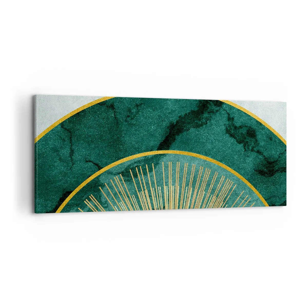 Bild auf Leinwand - Leinwandbild - Abstraktes Muster mit Kreisen in Smaragd- und Goldfarben. - 120x50cm - Anderes Sonnensystem - Moderne Wanddekoration für Wohnzimmer und Schlafzimmer ARTTOR