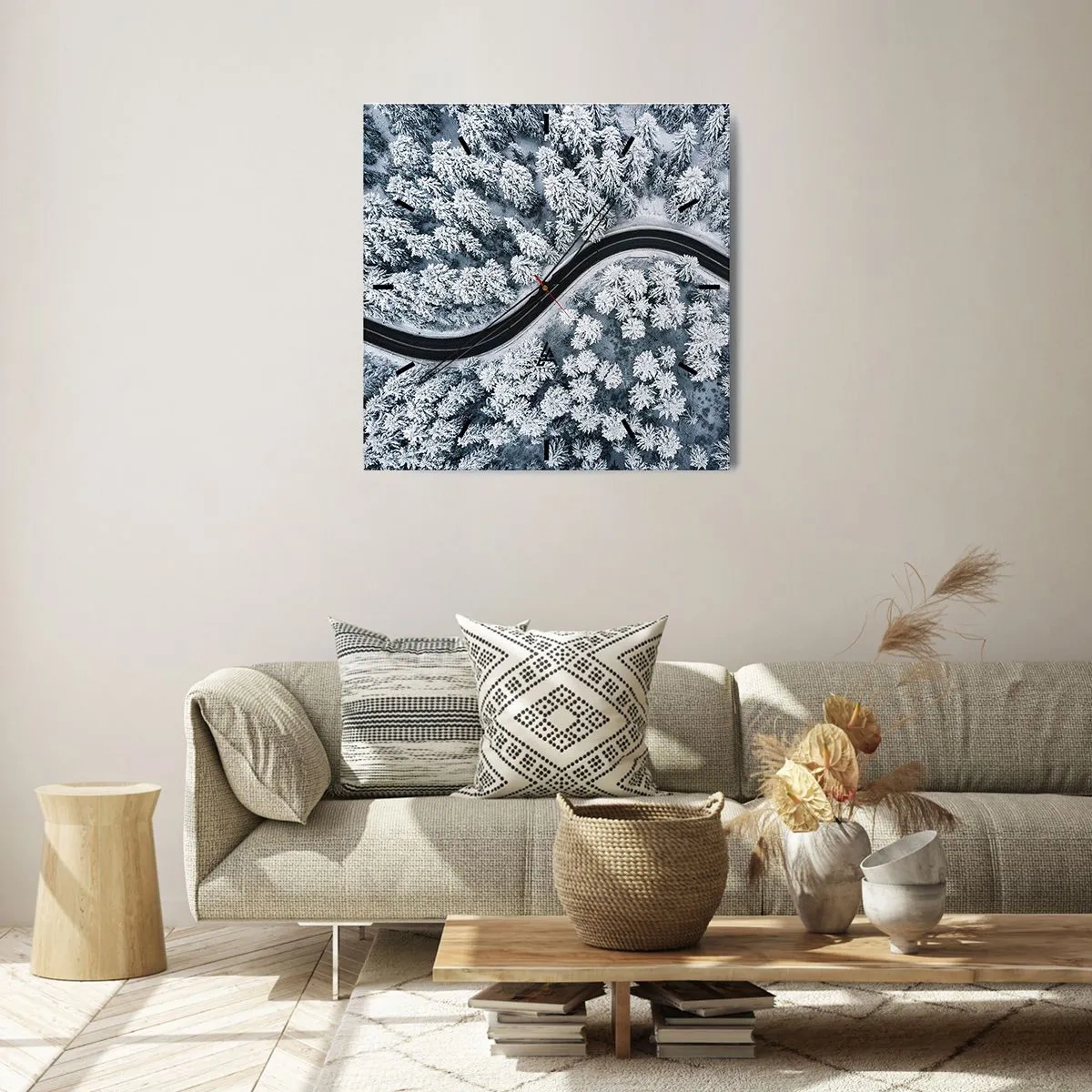 Wanduhr - Glasuhr - Durch den Winterwald - 40x40 cm