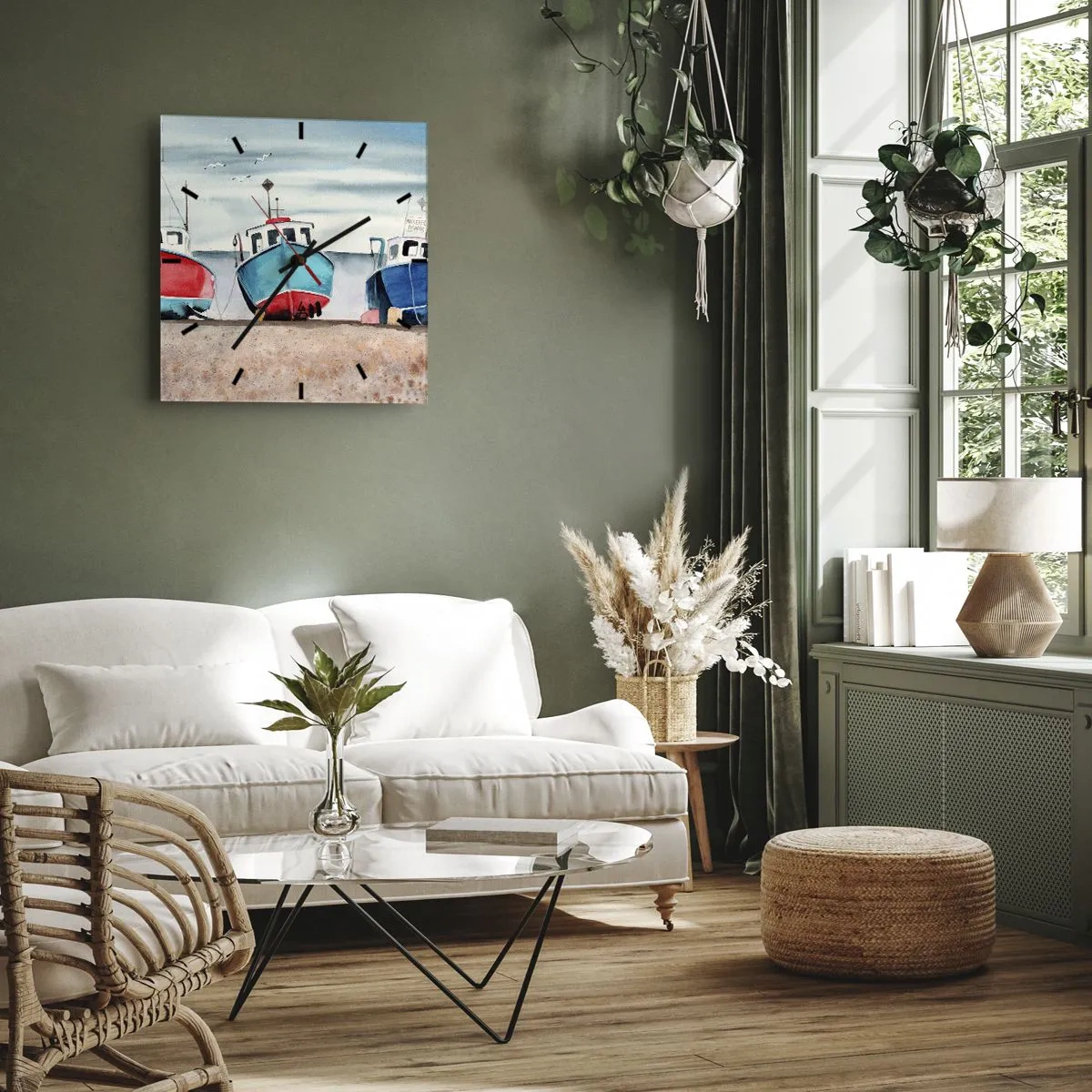 Wanduhr - Glasuhr - Bereit zum Fang - 40x40 cm