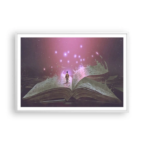 Poster in einem weißen Rahmen - Einladung in eine andere Welt - lesen Sie! - 100x70 cm