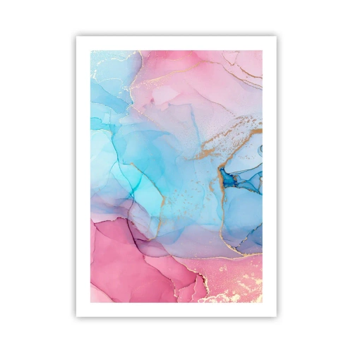 Poster - Abstrakte Flecken in Rosa-, Blau- und Goldtönen - 50x70cm - Begegnung und Durchdringung - Moderne Wanddekoration für Wohnzimmer und Schlafzimmer ARTTOR