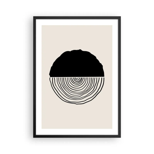 Poster in einem schwarzem Rahmen - Eine minimalistische Grafik, die einen Querschnitt von Holz darstellt - 50x70cm - Halb und halb - Moderne Wanddekoration für Wohnzimmer und Schlafzimmer ARTTOR