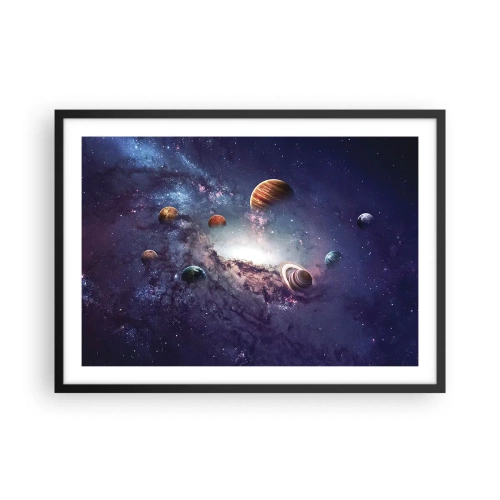 Poster in einem schwarzem Rahmen - Planeten in einer Galaxie mit einem Nebel im Hintergrund - 70x50cm - Solar-Tanz-System - Moderne Wanddekoration für Wohnzimmer und Schlafzimmer ARTTOR
