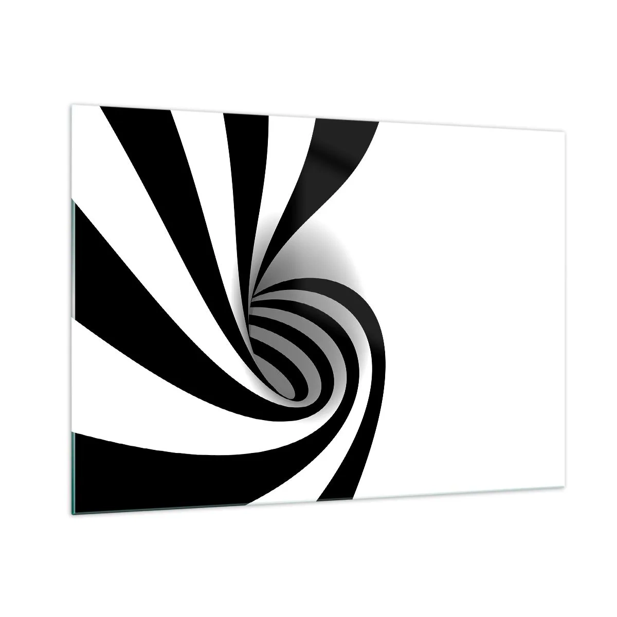 Glasbild - Bild auf glas - Abstrakte Spirale in Schwarz und Weiß mit dynamischer Form - 100x70cm - Und doch dreht es sich - Moderne Wanddekoration für Wohnzimmer und Schlafzimmer ARTTOR