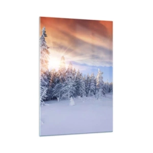 Glasbild - Bild auf glas - Winterlandschaft mit schneebedecktem Wald bei Sonnenuntergang - 70x100cm - Ein verschneites Naturschauspiel - Moderne Wanddekoration für Wohnzimmer und Schlafzimmer ARTTOR