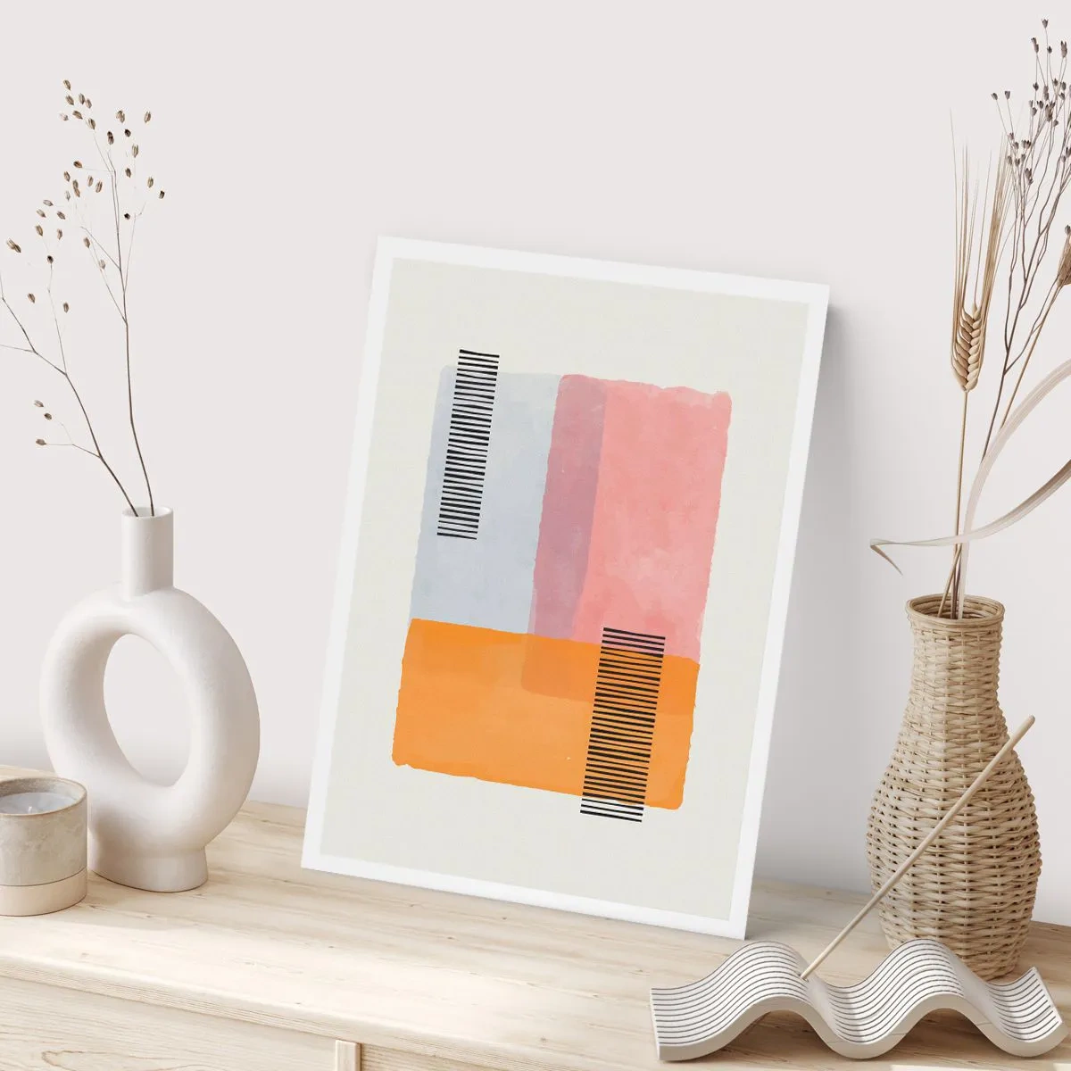 Poster - Geometrische Formen in Pastellfarben mit Linienakzenten - 50x70cm - Von Ecke zu Ecke - Moderne Wanddekoration für Wohnzimmer und Schlafzimmer ARTTOR