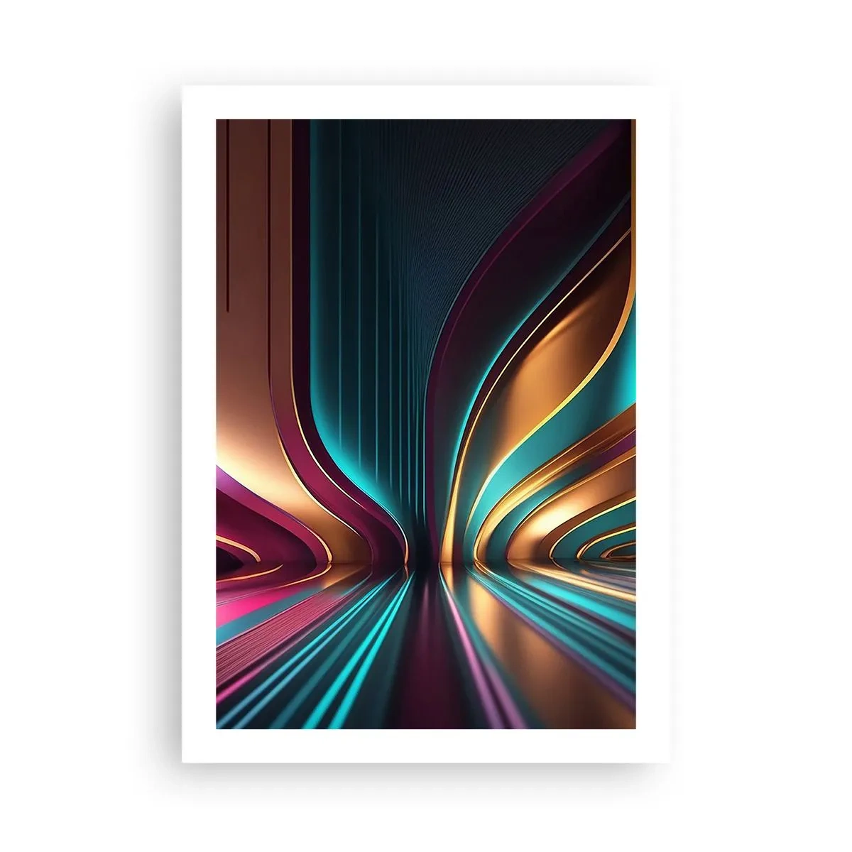 Poster - Futuristische Abstraktion in Gold- und Türkisfarben - 50x70cm - Architektur des Lichts - Moderne Wanddekoration für Wohnzimmer und Schlafzimmer ARTTOR