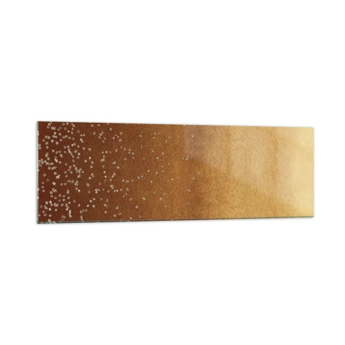 Glasbild - Bild auf glas - Ein goldener Farbverlauf mit dezentem Schimmer und Verzierung - 160x50cm - Die Geburt des Lichts - Moderne Wanddekoration für Wohnzimmer und Schlafzimmer ARTTOR