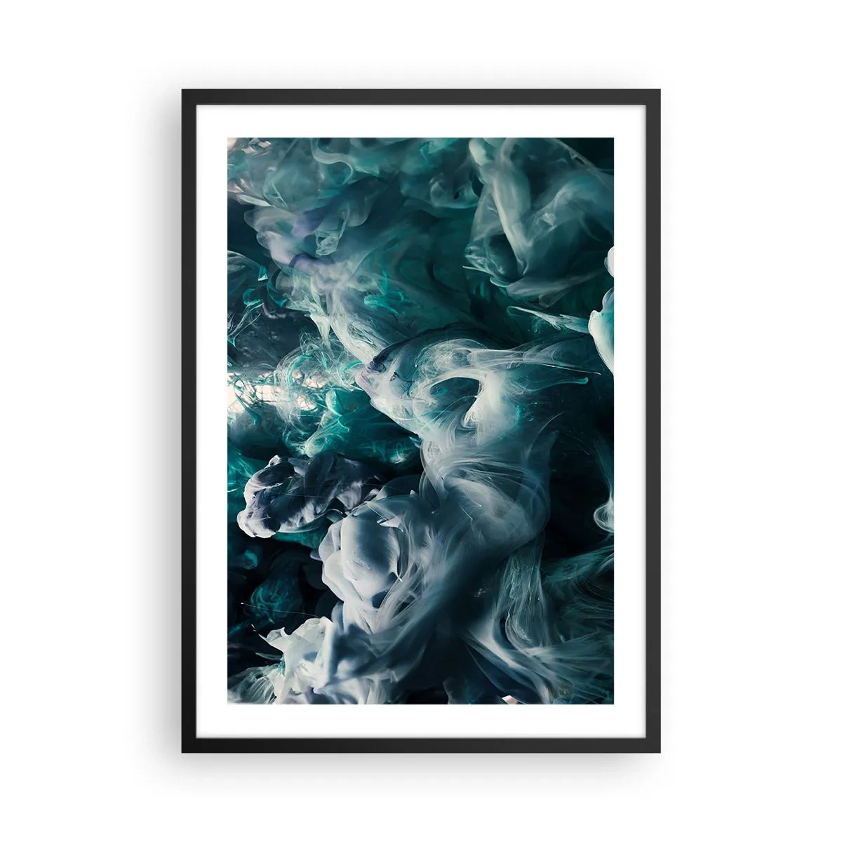 Poster in einem schwarzem Rahmen - Eine abstrakte Komposition aus wirbelnden Farben in Grün- und Blautönen. - 50x70cm - Farbbewegung - Moderne Wanddekoration für Wohnzimmer und Schlafzimmer ARTTOR