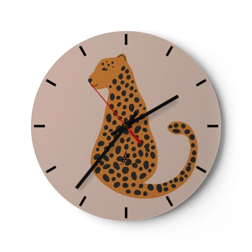 Wanduhr - Glasuhr - Stilisierter Panther auf beigem Hintergrund - 30x30cm - Leopardenmuster ist ein modisches Muster - Moderne Wanddekoration für Wohnzimmer, Küche und Schlafzimmer ARTTOR