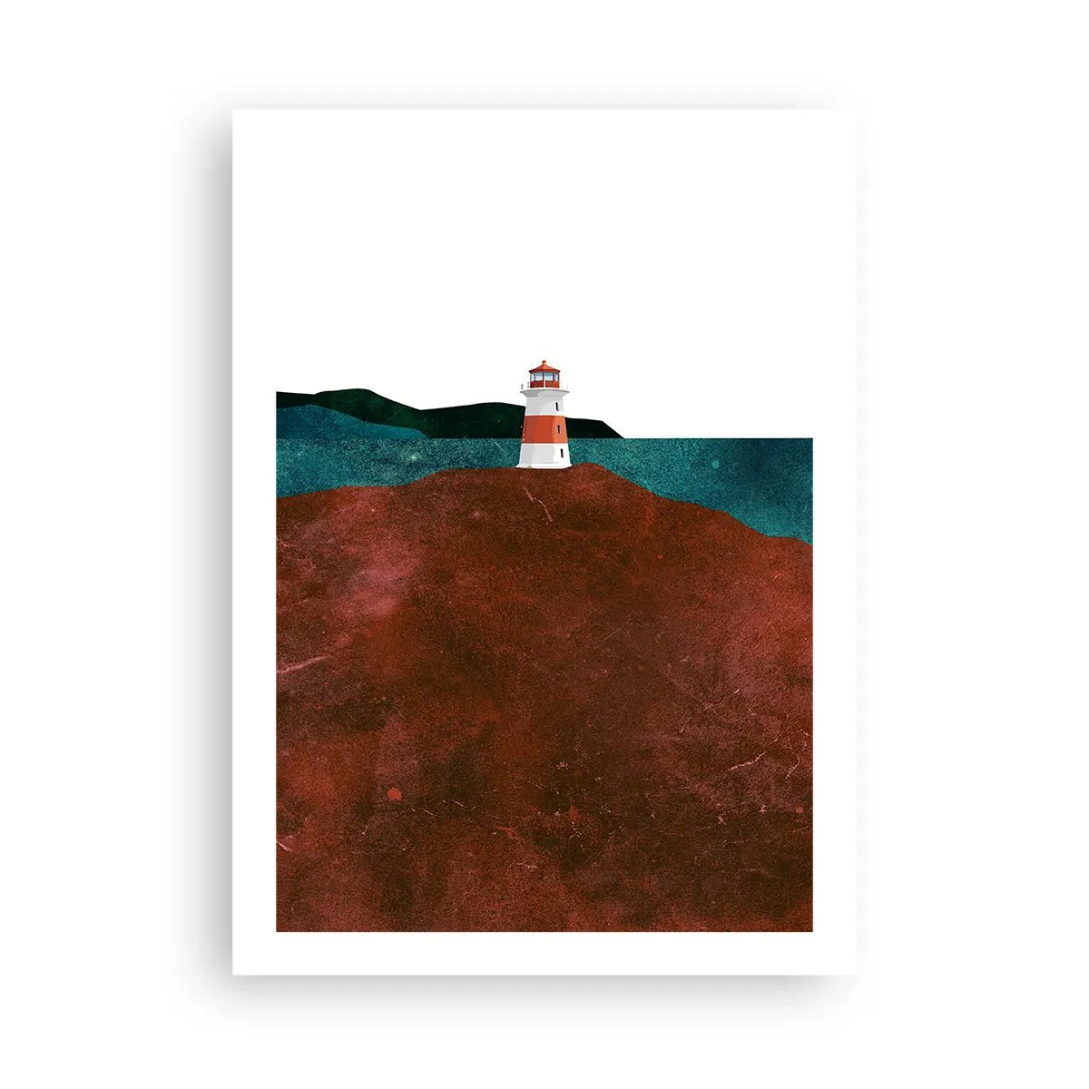 Poster - Eine minimalistische Landschaft mit einem Leuchtturm auf einem Hügel - 50x70cm - Aufs Meer starren - Moderne Wanddekoration für Wohnzimmer und Schlafzimmer ARTTOR