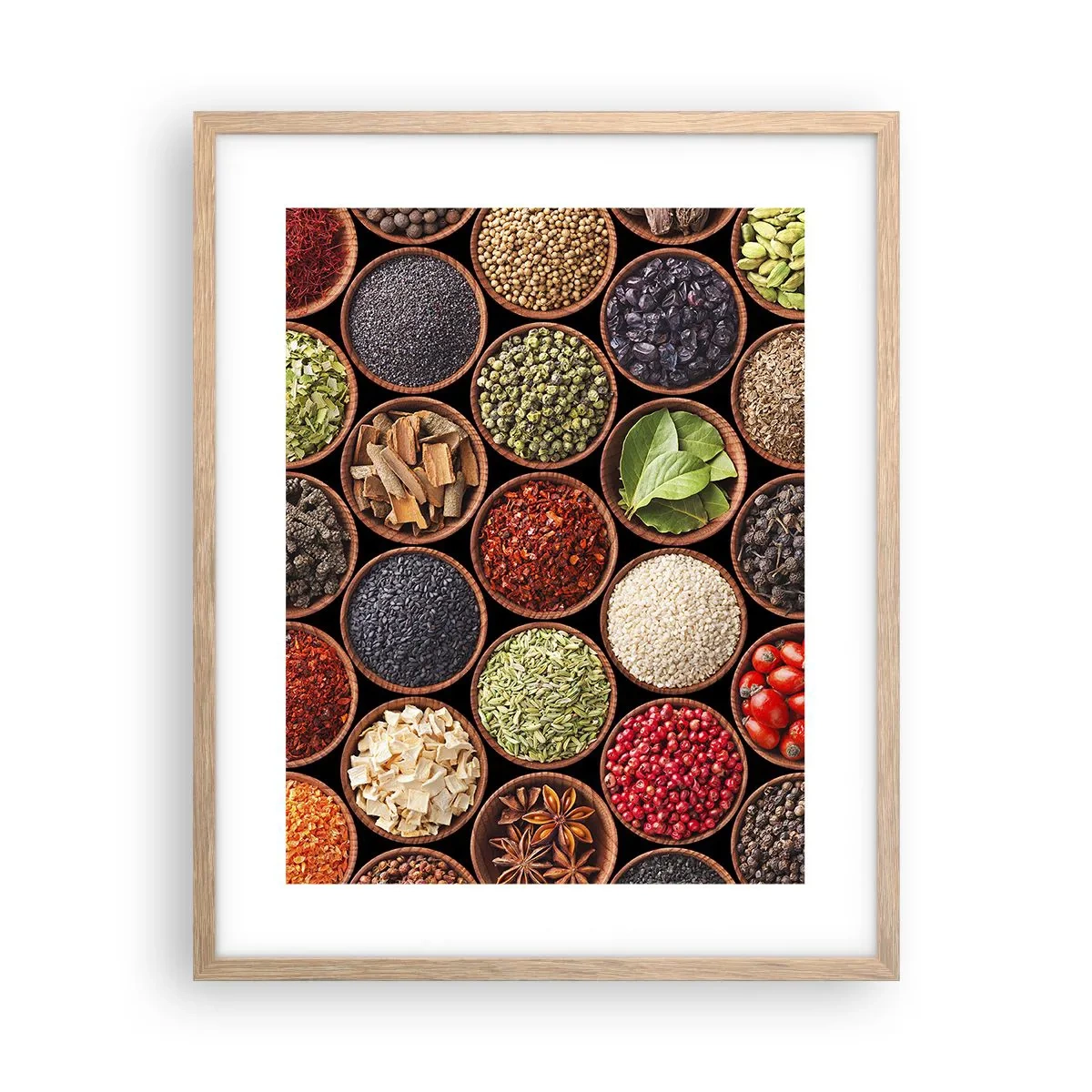 Poster in einem Rahmen aus heller Eiche - Alle Aromen der Welt - 40x50 cm