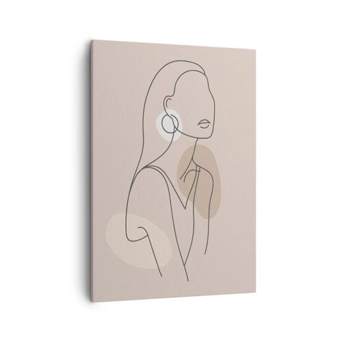 Bild auf Leinwand - Leinwandbild - Minimalistische Illustration einer Frau mit Umrissen auf beigem Hintergrund - 50x70cm - Mädchenhafte Ikone - Moderne Wanddekoration für Wohnzimmer und Schlafzimmer ARTTOR