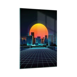 Glasbild - Bild auf glas - Futuristische Skyline im Neon-Stil - 80x120cm - Willst du immer noch zu Real gehen? - Moderne Wanddekoration für Wohnzimmer und Schlafzimmer ARTTOR