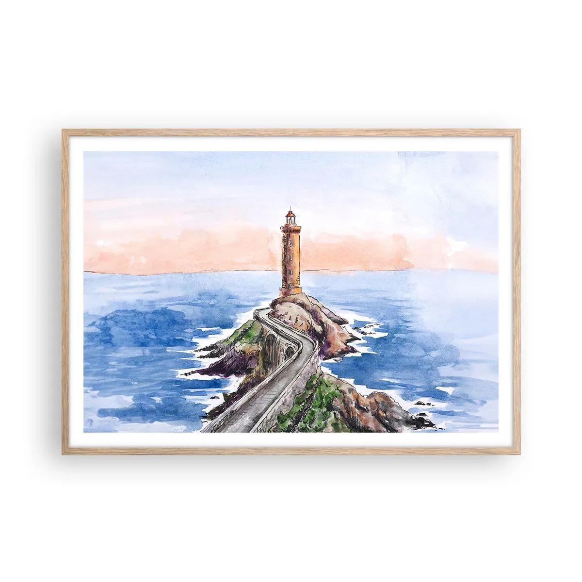 Poster in einem Rahmen aus heller Eiche - Dem Meer zugewandt - 100x70 cm