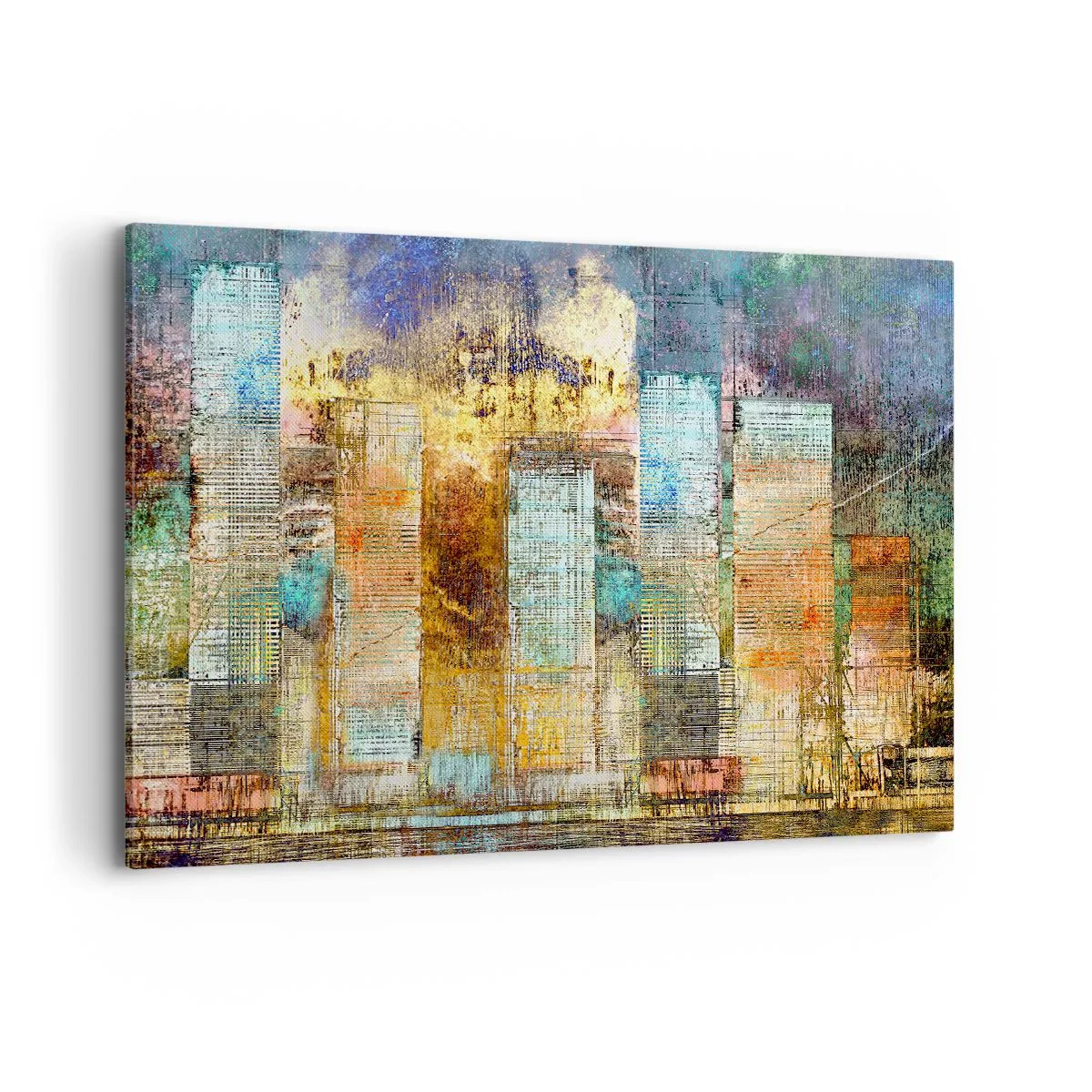 Bild auf Leinwand - Leinwandbild - Abstrakte Wolkenkratzer im Industriestil - 120x80cm - Sonnige Metropole - Moderne Wanddekoration für Wohnzimmer und Schlafzimmer ARTTOR