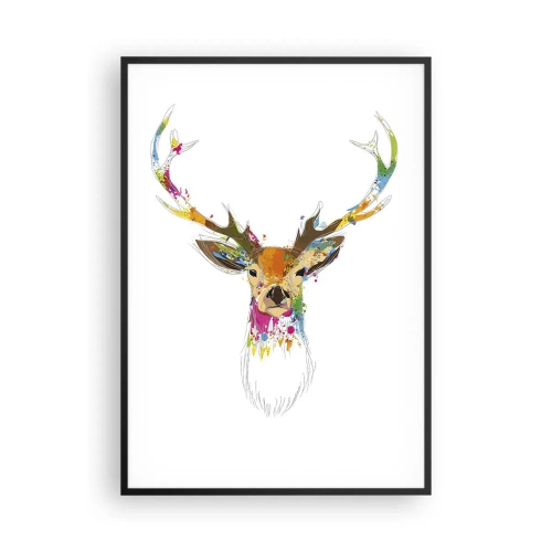 Poster in einem schwarzem Rahmen - Ein mildes Reh in Farbe getaucht - 70x100 cm