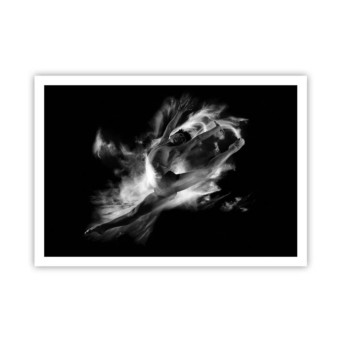 Poster - Eine Tänzerin in dynamischer Pose vor schwarzem Hintergrund - 100x70cm - Im Flug hängen geblieben - Moderne Wanddekoration für Wohnzimmer und Schlafzimmer ARTTOR