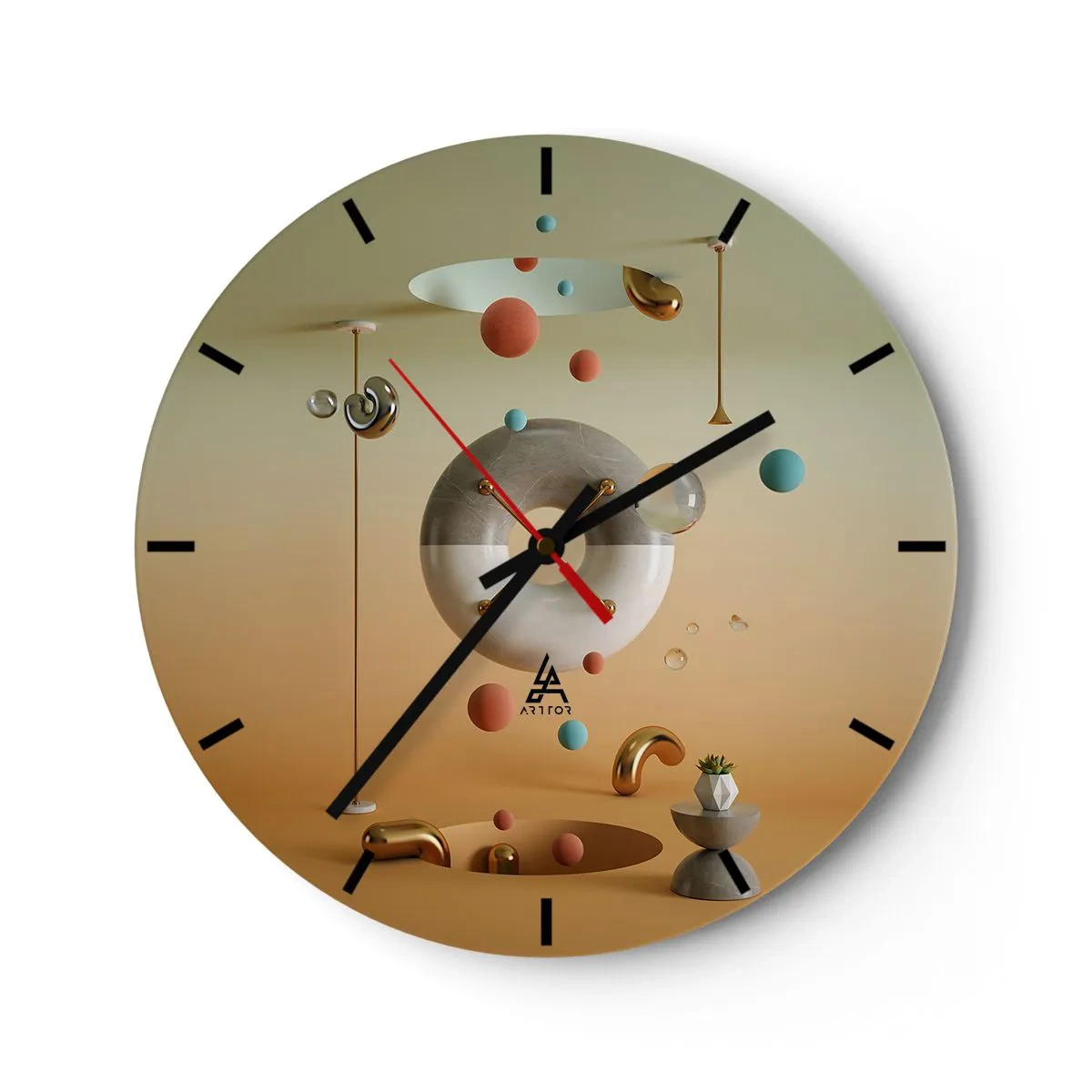 Wanduhr - Glasuhr - Abstrakte Komposition mit Kugeln und geometrischen Formen - 30x30cm - Alles kann passieren - Moderne Wanddekoration für Wohnzimmer, Küche und Schlafzimmer ARTTOR