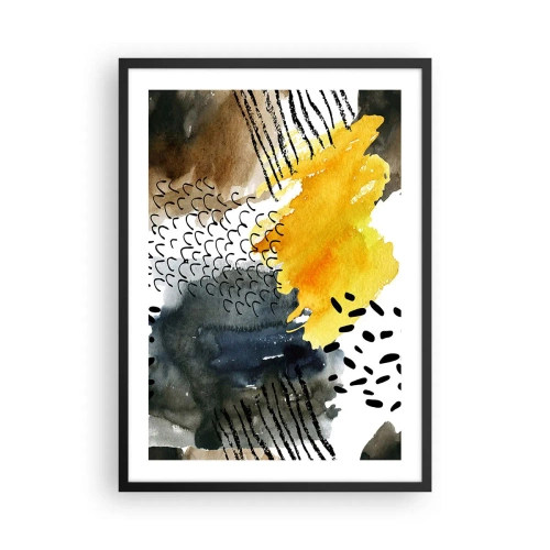 Poster in einem schwarzem Rahmen - Abstrakte Komposition in Gelb- und Schwarztönen - 50x70cm - Ein Treffen der Elemente der Natur - Moderne Wanddekoration für Wohnzimmer und Schlafzimmer ARTTOR