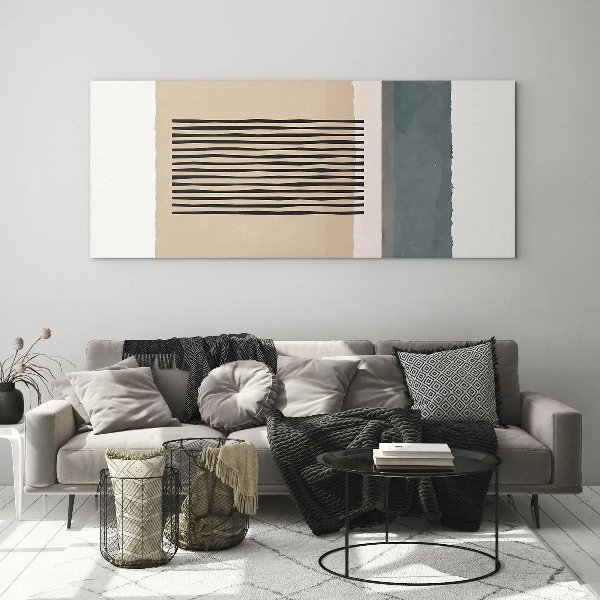 Glasbild - Bild auf glas - Minimalistische geometrische Formen in Beige- und Grüntönen - 140x50cm - Alles ist in Ordnung - Moderne Wanddekoration für Wohnzimmer und Schlafzimmer ARTTOR