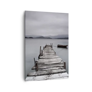 Bild auf Leinwand - Leinwandbild - Eine Holzbrücke, die zur ruhigen Oberfläche des Sees führt - 70x100cm - Du kannst morgen gehen - Moderne Wanddekoration für Wohnzimmer und Schlafzimmer ARTTOR