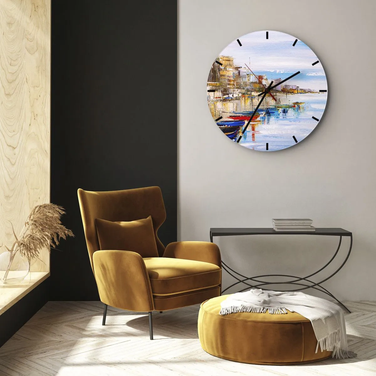 Wanduhr - Glasuhr - Bunte urbane Oase - 40x40 cm