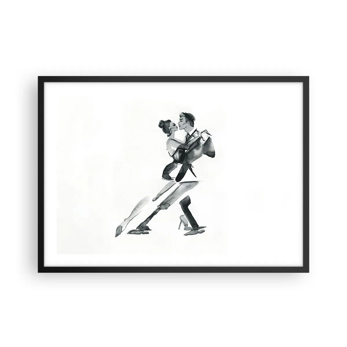 Poster in einem schwarzem Rahmen - Eine subtile Illustration eines tanzenden Paares im monochromen Stil. - 70x50cm - In einem Schlag - Moderne Wanddekoration für Wohnzimmer und Schlafzimmer ARTTOR
